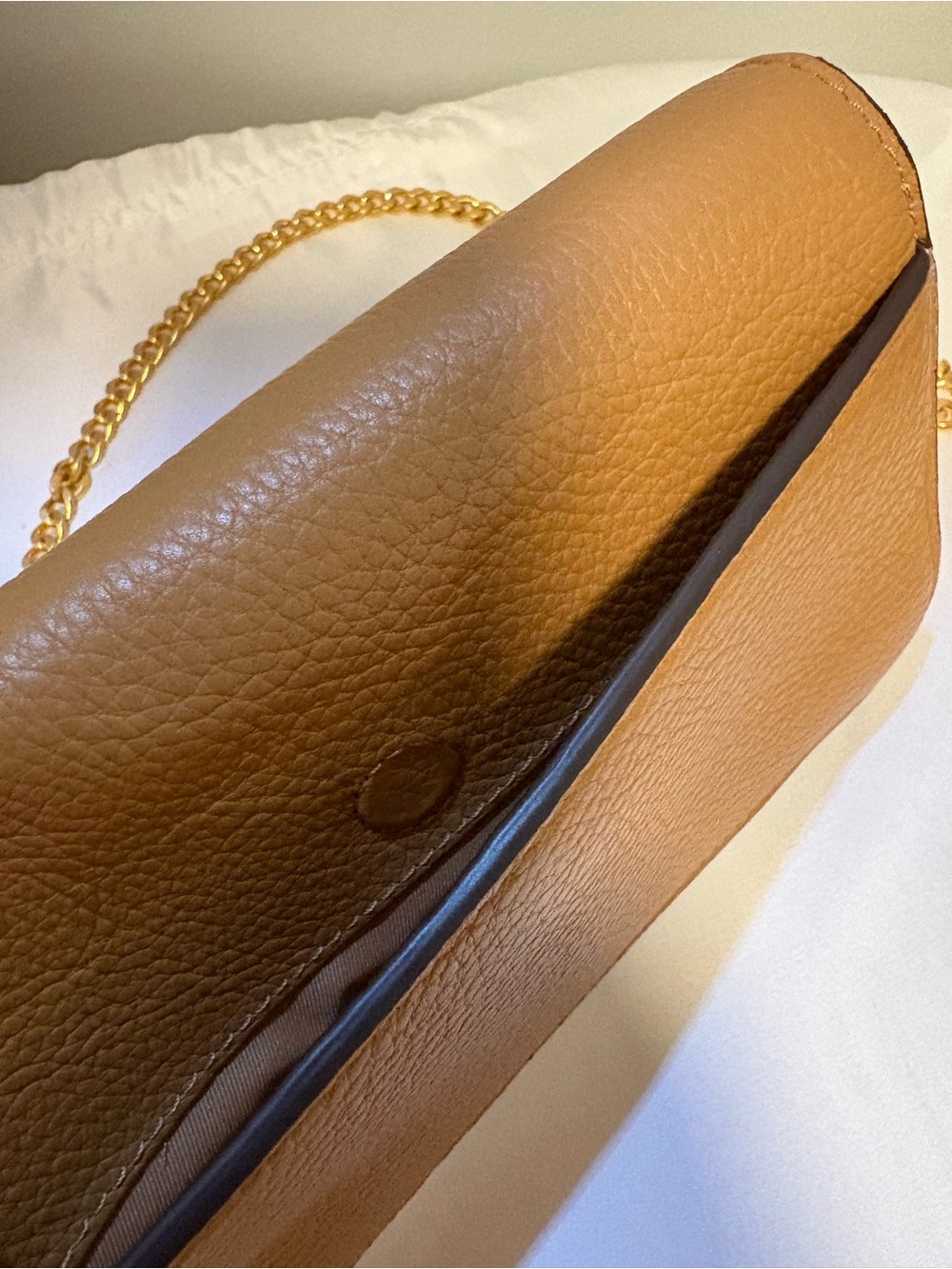 Tory Burch Caramel Britten Pebble Leather Chain Wallet - Picture 11 of 16